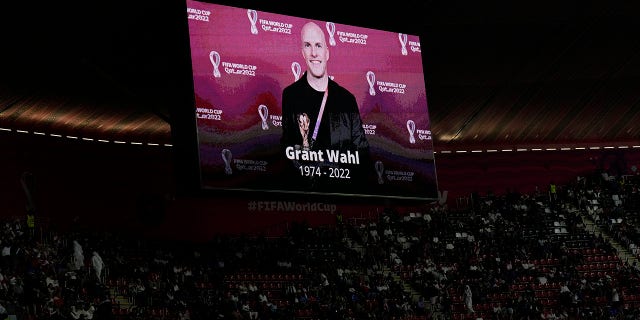 A memorial at a World Cup game honors the late American football journalist Grant Wahl 2 A tribute to journalist Grant Wahl is shown on a screen ahead of the World Cup quarter-final soccer match between England and France, at Al Bayt Stadium in Al Khor, Qatar on Saturday December 10, 2022. Wahl, one of the most well-known football writers in the United States, died early Saturday, December 10, 2022 while covering the World Cup match between Argentina and the Netherlands.