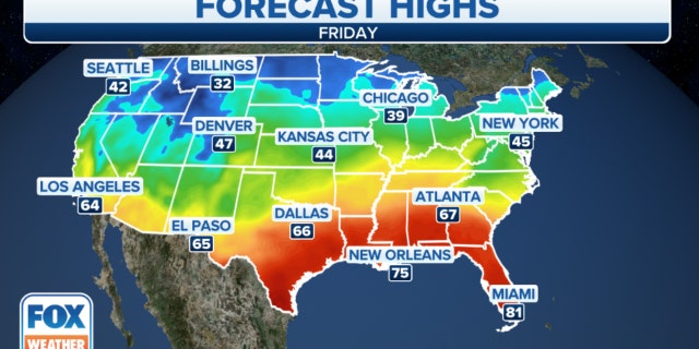 High temperatures forecast for Friday across the country