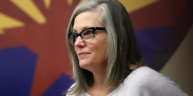 Then-Arizona Democratic gubernatorial candidate Katie Hobbs holds a campaign event at the Carpenters Local Union 1912 headquarters on November 05, 2022 in Phoenix, Arizona.  With three days to go before election day, Arizona democratic gubernatorial candidate Katie Hobbs continues to campaign across the state as she faces a tight race against Trump endorsed Republican candidate Kari Lake. 