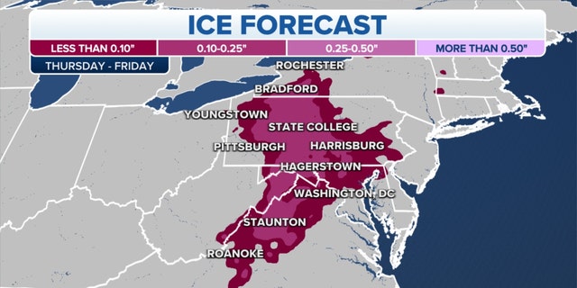The ice forecast on Thursday and Friday in the Northeast