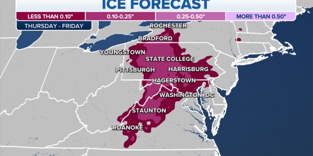 The ice forecast on Thursday and Friday in the Northeast