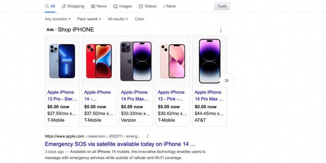 Google search for iPhones.