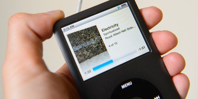 An iPod displaying a low battery symbol