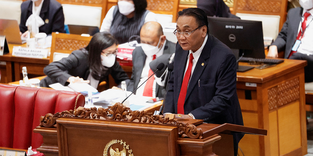 Bambang Wuryanto, head of the parliamentary commission overseeing the revision of Indonesia's criminal code, speaks during a parliamentary plenary meeting in Jakarta, Indonesia.