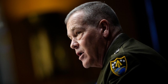 Commander of U.S. Space Command Gen. James Dickinson testifies during a Senate Armed Services Committee hearing March 8, 2022, in Washington, D.C.