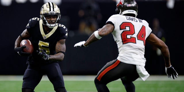 Jarvis Landry (5) of the New Orleans Saints in action against the Tampa Bay Buccaneers at Caesars Superdome Sept. 18, 2022, in New Orleans.