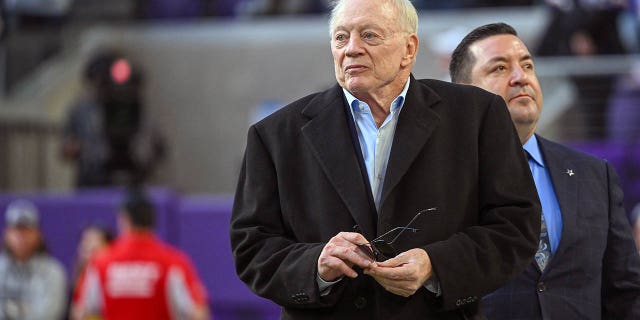 Dallas Cowboys owner Jerry Jones looks on before a game between the Minnesota Vikings and the Dallas Cowboys on November 20, 2022 at US Bank Stadium in Minneapolis.