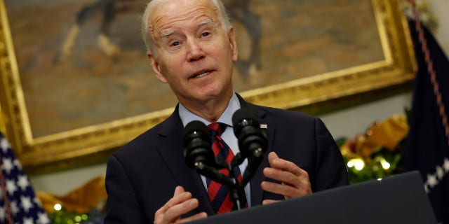 U.S. President Joe Biden delivers brief remarks before signing bipartisan legislation averting a rail workers strike in the Roosevelt Room at the White House on December 02, 2022 in Washington, DC. 