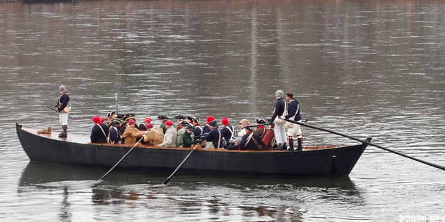 Reenactors from Glover's Marblehead Regiment on Christmas 2021 portray George Washington's heroic crossing of the Delaware Christmas 1776. 