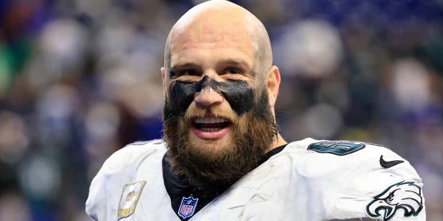 Lane Johnson of the Philadelphia Eagles walks off the field after a win over the Indianapolis Colts at Lucas Oil Stadium on November 20, 2022 in Indianapolis.