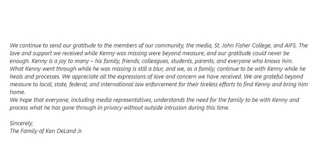 Statement provided by Kenneth DeLand Jr.  's family on December 20, 2022.