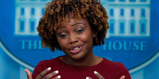 White House press secretary Karine Jean-Pierre speaks during the daily briefing at the White House in Washington, D.C., on Wednesday.