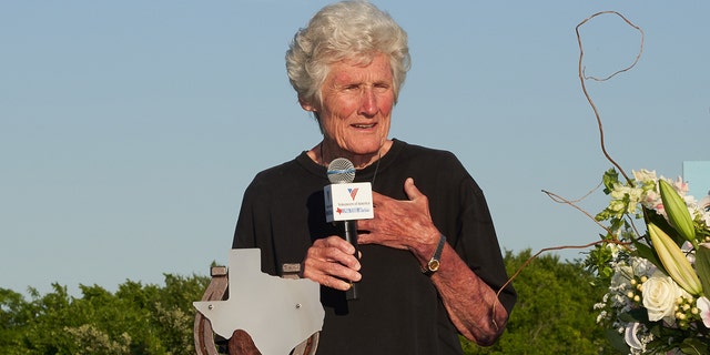 Kathy Whitworth speaks at the trophy presentation following the 2018 Volunteers of America LPGA Texas Classic at Old American Golf Club on May 6, 2018 in The Colony, Texas.