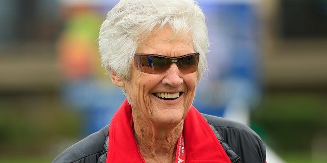 Golf legend Kathy Whitworth waits on the first tee during the third round of the Volunteers of America Texas Shootout at Las Colinas Country Club on April 30, 2016 in Irving, Texas.