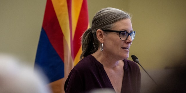 Democratic candidate for Arizona governor Katie Hobbs speaks to supporters at a campaign rally on Nov. 6, 2022, in Tucson, Arizona. 