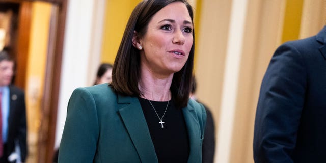 Senator-elect Katie Britt, R-Ala., makes her way to a meeting with Senate Minority Leader Mitch McConnell, R-Ky., and incoming Republican Senators-elect in the U.S. Capitol on Tuesday, November 15, 2022.