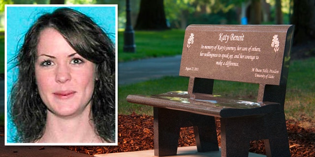 A University of Idaho memorial for Katy Benoit, a former graduate student who was shot and killed by a professor in 2011. Inset: Katy Benoit.