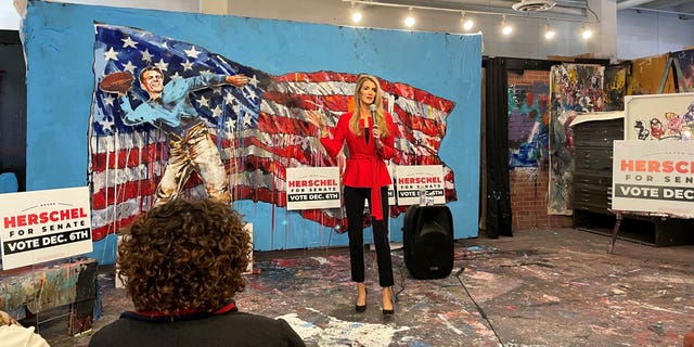 Former Republican Georgia Sen. Kelly Loeffler rallies a group of women to support Republican Senate nominee Herschel Walker at Penley Art Gallery in Atlanta, Georgia, on December 1, 2022.