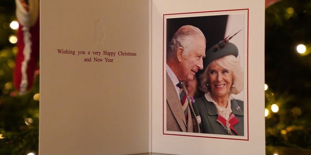 King Charles III and Britain's Camilla, Queen Consort's 2022 Christmas card pictured at the Clarence House.