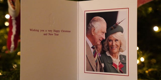 King Charles III and Britain's Camilla, Queen Consort's 2022 Christmas card pictured at the Clarence House.