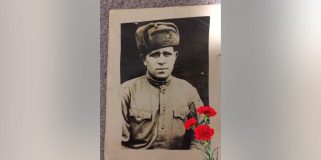 The author's grandfather, Vasiliy Khudyakov, wearing a Soviet Army field combat uniform.  The photo was taken in 1944 during World War II, in which he fought and survived.  He sent the photo to the author's grandmother during the war.