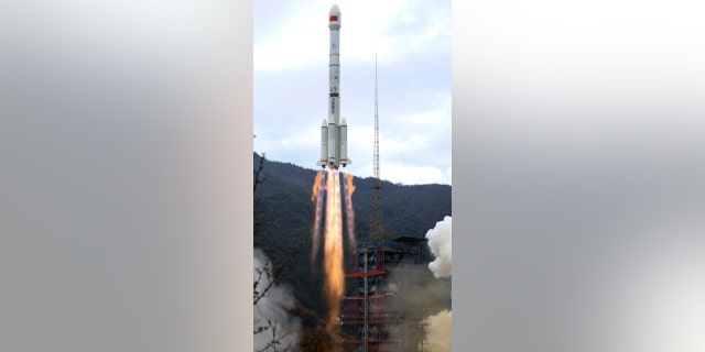 A Chinese rocket is seen taking off in Xichang, China