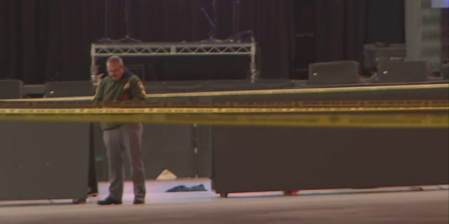 The scene of a shooting in Las Vegas near Fremont Street Experience tourist attraction is seen Thursday night.