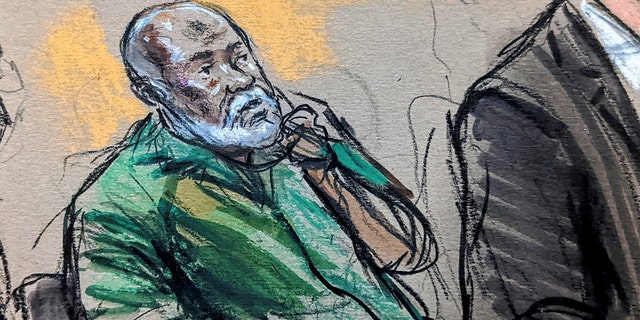 Abu Agila Mohammad Mas'ud Kheir Al-Marimi is shown listening in this courtroom sketch drawn during an initial court appearance in U.S. District Court in Washington, U.S. December 12, 2022.