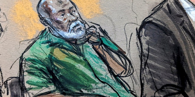 Abu Agila Mohammad Mas'ud Kheir Al-Marimi is shown listening in this courtroom sketch drawn during an initial court appearance in U.S. District Court in Washington, U.S. December 12, 2022.