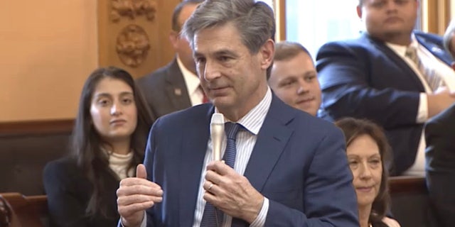 State Sen. Matt Dolan of Ohio, a 2022 GOP U.S. Senate candidate, speaks at the Ohio Statehouse on Dec. 14, 2022, in Columbus, Ohio.