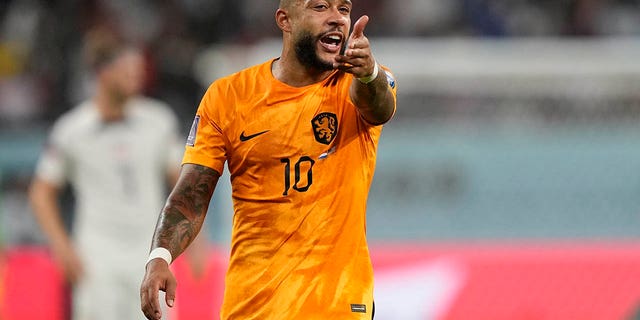Memphis Depay during Netherlands' World Cup match against the U.S. in Doha, Qatar, Saturday, Dec. 3, 2022.