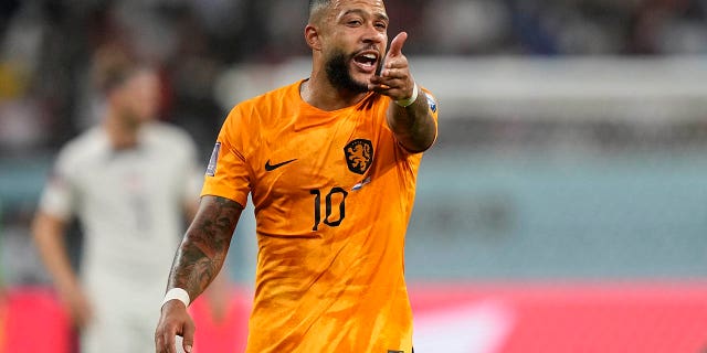 Memphis Depay during Netherlands' World Cup match against the U.S. in Doha, Qatar, Saturday, Dec. 3, 2022.