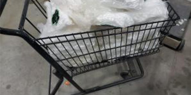 A shopping cart full of meth seized at Santa Teresa. 