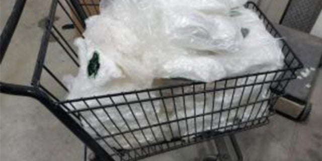 A shopping cart full of meth seized at Santa Teresa.