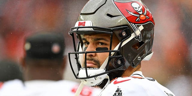 Mike Evans #13 of the Tampa Bay Buccaneers looks on during the first half against the Cleveland Browns at FirstEnergy Stadium on November 27, 2022 in Cleveland, Ohio.