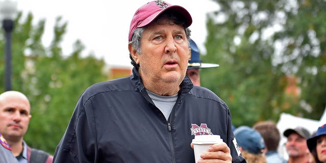 Head coach Mike Leach of the Mississippi State Bulldogs before a game against the Auburn Tigers at Davis Wade Stadium Nov. 5, 2022, in Starkville, Miss.