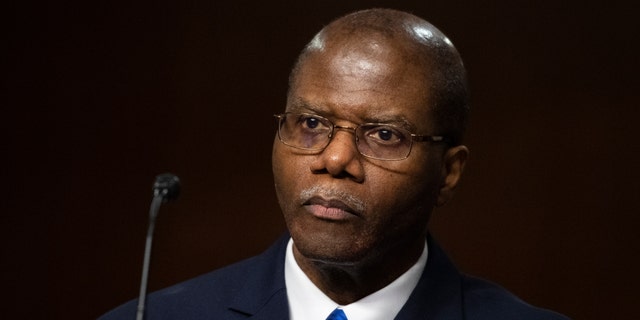 Ronald Moultrie testifies before the Senate Armed Services Committee in Washington, Tuesday, May 11, 2021, on his nomination to serve as undersecretary of defense for intelligence and security. 