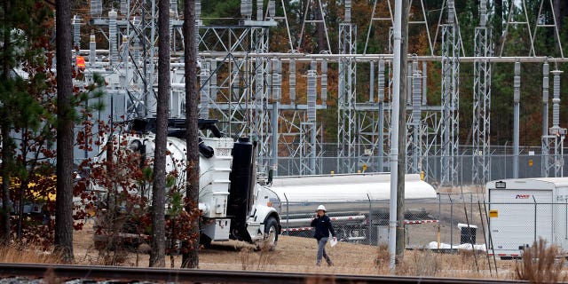 Equipment at the West End Substation, at 6910 NC Hwy 211 in West End, North Carolina, on Dec. 5, where an attack on critical infrastructure caused a power outage to many around Southern Pines.