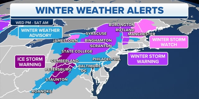 Winter weather alerts in the Northeast