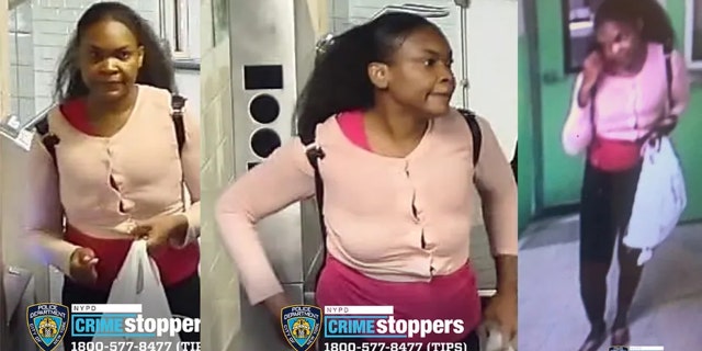 Surveillance photos of Charmaine Crossman, 42, the suspect in the murder of a 27-year-old woman inside of a women's shelter in Manhattan.