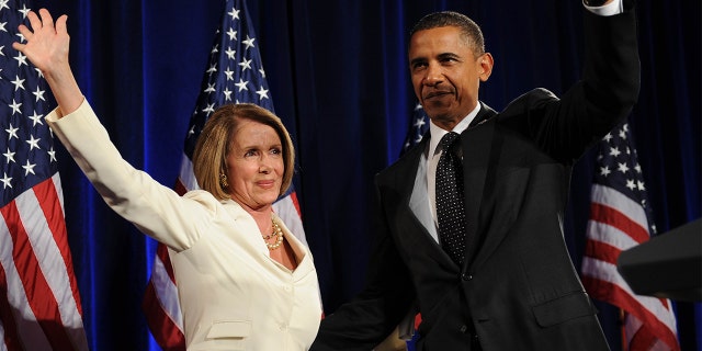 President Barack Obama takes the stage after being introduced by House Speaker Nancy Pelosi at the Roosevelt Hotel on Sept. 22, 2010, in New York City.