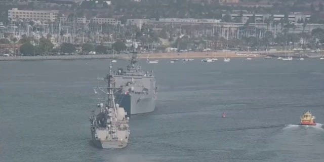 Two U.S. Navy ships narrowly avoided colliding while navigating the San Diego Bay in California.