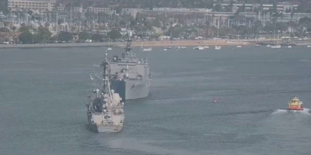 Two U.S. Navy ships narrowly avoided colliding while navigating the San Diego Bay in California.