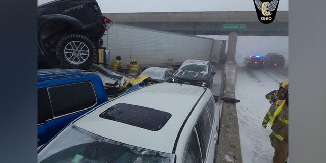 A weather-related accident in Ohio involved nearly 50 cars; three fatalities are confirmed. 