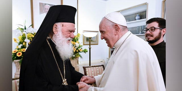 Pope Francis and Archbishop Ieronymos II in Athens, Greece, December 6th, 2021.