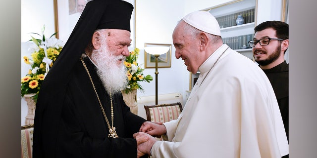 Pope Francis and Archbishop Ieronymos II in Athens, Greece, December 6th, 2021.