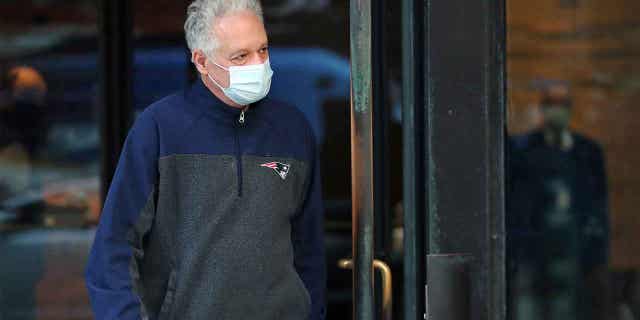 Former Harvard fencing coach Peter Brand departs federal court in Boston, on Nov. 16, 2020, after being arraigned. Opening statements are taking place on Dec. 5, 2022, in the case of the former Harvard fencing coach and a wealthy Maryland businessman on trial on accusations that the coach accepted bribes in exchange for helping the businessman get his two sons into the Ivy League school as recruited fencers.