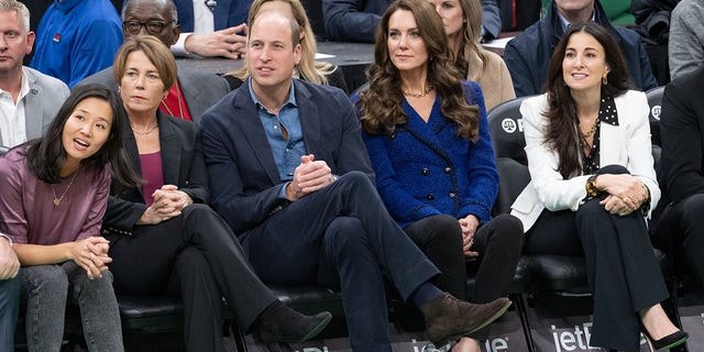 Prince William and Kate Middleton watch the game between the Boston Celtics and the Miami Heat at the TD Garden on November 30, 2022 in Boston.