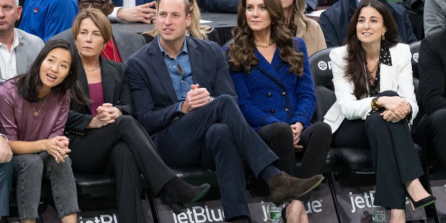 Prince William and Kate Middleton watch the game between the Boston Celtics and the Miami Heat at the TD Garden on November 30, 2022 in Boston.