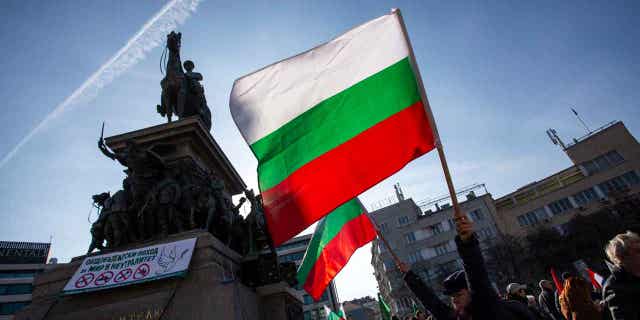 Protest against the decision to provide military assistance to Ukraine in front of the National Assembly of the Republic of Bulgaria building in Sofia on November 26, 2022. Lawmakers approved the first military assistance package for Ukraine on December 9, 2022.